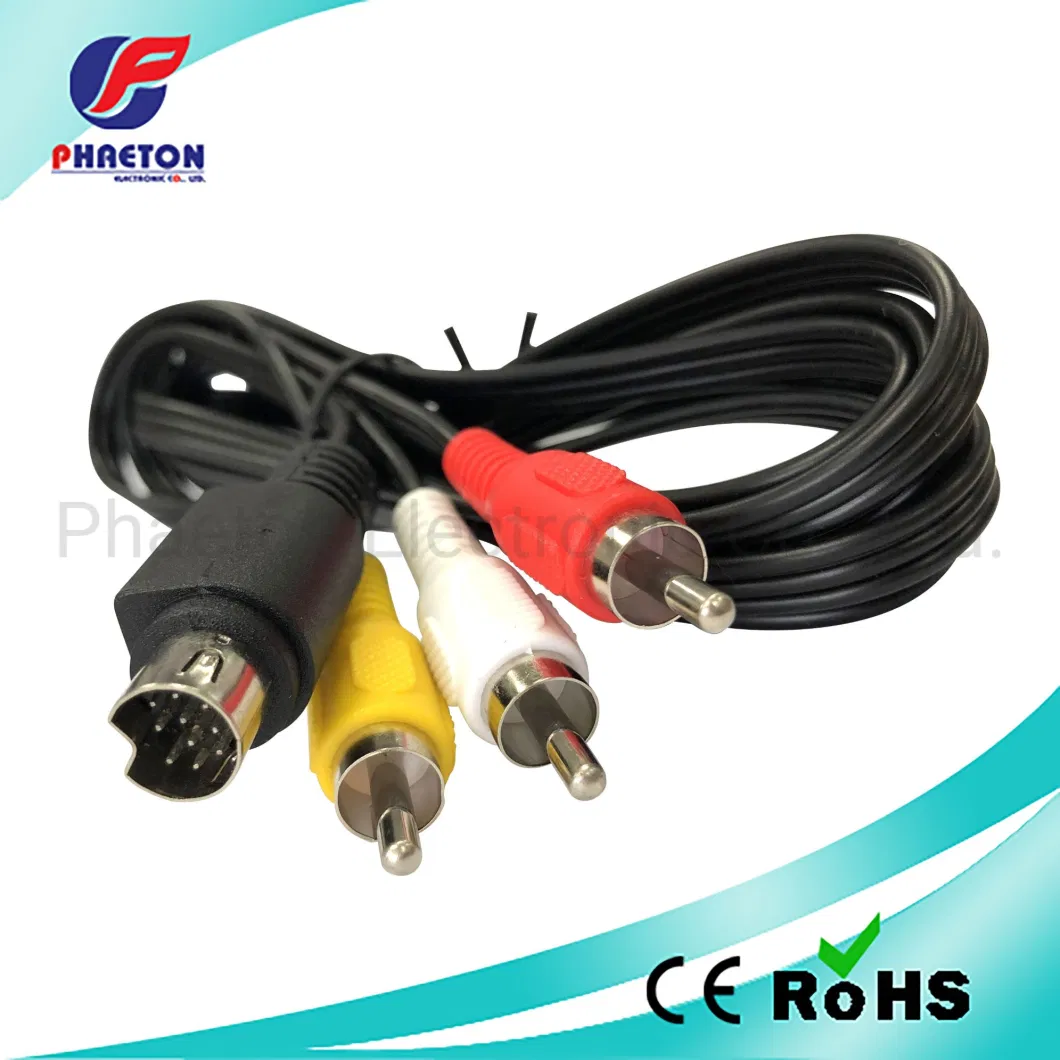 3RCA to 10 Mini Pin DIN Audio Video Cable